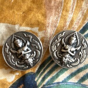 Sterling Silver Siam Intricate Clip-On Earrings